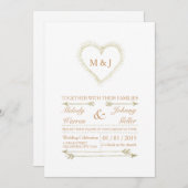 Golden - White Wedding Invitation Card Kaart (Voorkant / Achterkant)