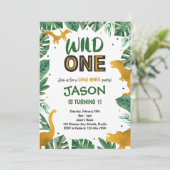 Golden Wild One dinosaurus uitnodiging (Staand voorkant)