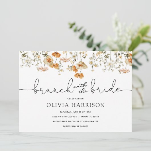 Golden Wildflower Brunch met bride Shower Kaart (Staand voorkant)