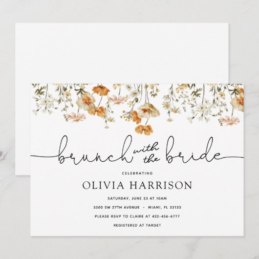 Golden Wildflower Brunch met bride Shower Kaart (Voorkant / Achterkant)