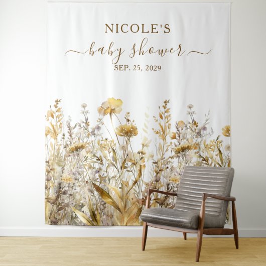 Golden Wildflower Herfst Baby shower Achtergrond Wandkleed (In situ)