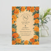 Golden Wildflower Rustic Fall Huwelijksthema Kaart (Staand voorkant)