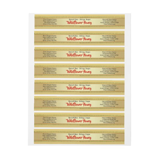 Golden Wildflower Wrap rond Honey Jar Etiket (Vel)