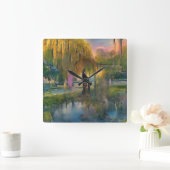 Golden Willow-boom op zonsondergang door de abstra Vierkante Klok (Huis)