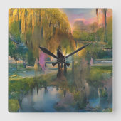 Golden Willow-boom op zonsondergang door de abstra Vierkante Klok (Voorkant)