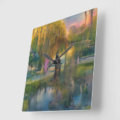 Golden Willow-boom op zonsondergang door de abstra Vierkante Klok (Hoek)