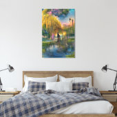 Golden Willow-boom op zonsondergang door de vijver Canvas Afdruk (Insitu (Slaapkamer))