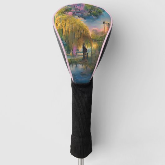 Golden Willow-boom op zonsondergang door de vijver Golfheadcover (Voorkant)