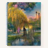 Golden Willow-boom op zonsondergang door de vijver Notitieboek (Voorkant)