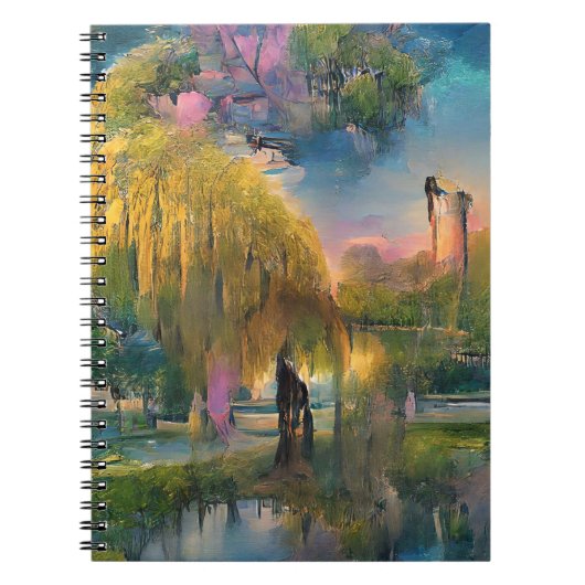 Golden Willow-boom op zonsondergang door de vijver Notitieboek (Voorkant)