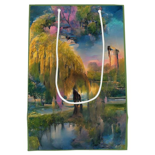 Golden Willow Tree op zonsondergang door Abstract  Medium Cadeauzakje (Achterkant)