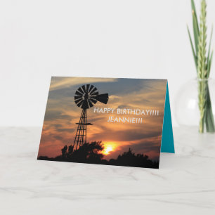 Golden Windmill Sunset Birthday Card Kaart