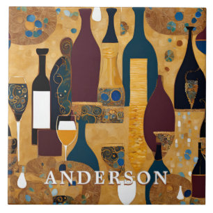 Golden Wine Glass Bottles Abstract Tegeltje