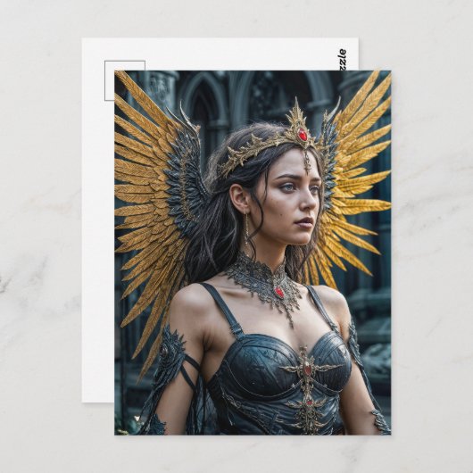 Golden Winged Dark Angel Queen Briefkaart (Voorkant / Achterkant)