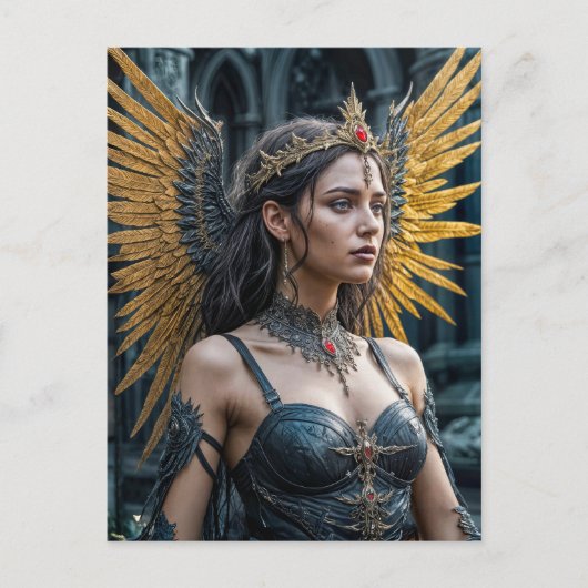 Golden Winged Dark Angel Queen Briefkaart (Voorkant)