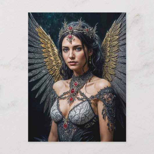 Golden Winged Dark Angel Queen Briefkaart (Voorkant)