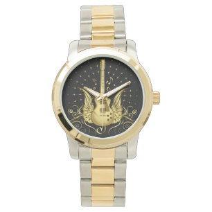 Golden Winged Guitar Horloge