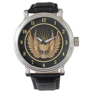 Golden Winged Skull Horloge