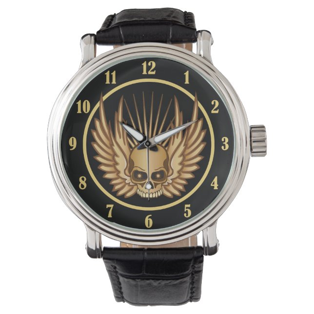 Golden Winged Skull Horloge (Voorkant)