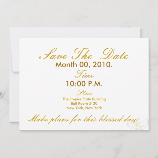 Golden Winged Wedding Bells Card-Cust. Save The Date (Achterkant)