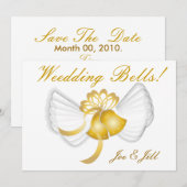 Golden Winged Wedding Bells Card-Cust. Save The Date (Voorkant / Achterkant)