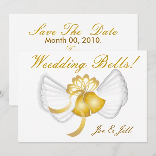 Golden Winged Wedding Bells Card-Cust. Save The Date (Voorkant / Achterkant)