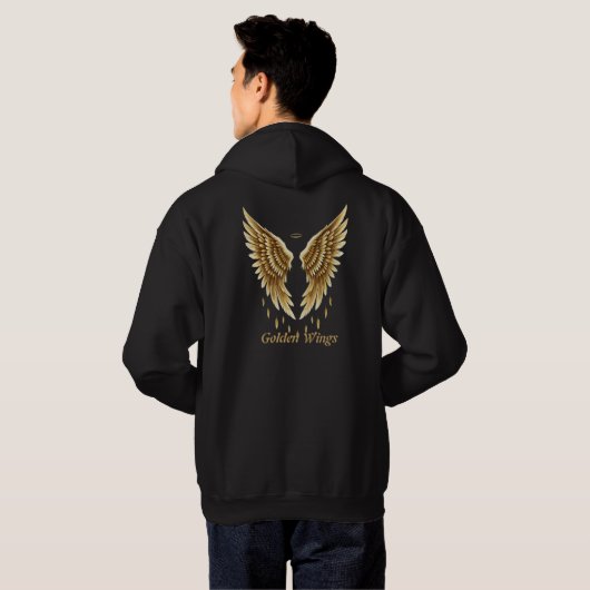 Golden Wings T-Shirt – Elegant zwart en goud Angel (Achterkant volledig)