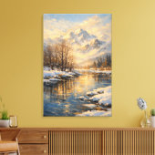 Golden Winter River Serenity – Oil Painting Canvas Afdruk (Insitu (Woonkamer))