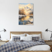 Golden Winter River Serenity – Oil Painting Canvas Afdruk (Insitu (Slaapkamer))