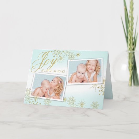 Golden Winter Sneeuwvlokken Foto Feestdagen Kaart (Voorkant)