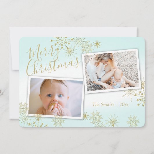 Golden Winter Snowflakes Vakantiefoto Feestdagenkaart (Voorkant)