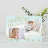 Golden Winter Snowflakes Vakantiefoto Feestdagenkaart (Staand voorkant)