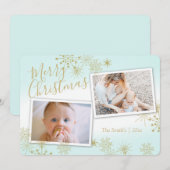 Golden Winter Snowflakes Vakantiefoto Feestdagenkaart (Voorkant / Achterkant)