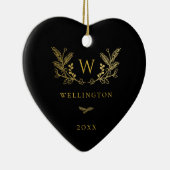 Golden Winter Sprigs Monogram Black Keramisch Ornament (Rechts)