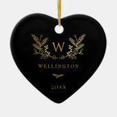 Golden Winter Sprigs Monogram Black Keramisch Ornament (Voorkant)
