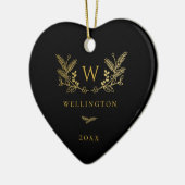Golden Winter Sprigs Monogram Black Keramisch Ornament (Links)