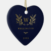 Golden Winter Sprigs Monogram Blue Keramisch Ornament (Rechts)