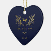 Golden Winter Sprigs Monogram Blue Keramisch Ornament (Links)