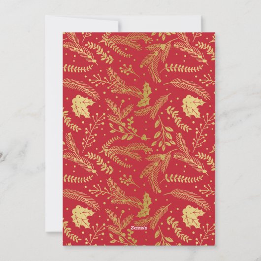 Golden Winter Sprigs Monogram Foto Rood Feestdagenkaart (Achterkant)