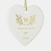 Golden Winter Sprigs Monogram Keramisch Ornament (Rechts)