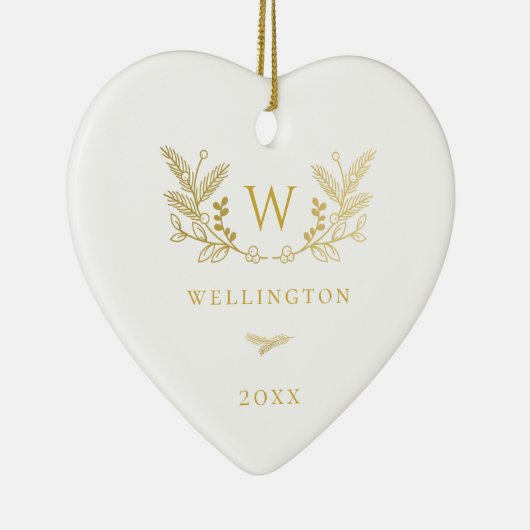 Golden Winter Sprigs Monogram Keramisch Ornament (Rechts)