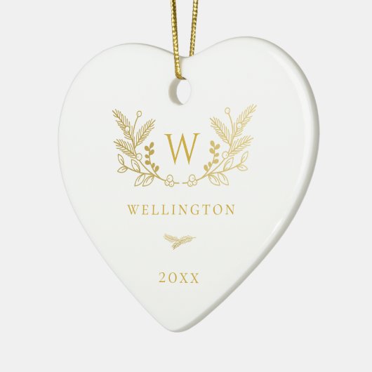 Golden Winter Sprigs Monogram Keramisch Ornament (Links)