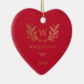Golden Winter Sprigs Monogram Red Keramisch Ornament (Rechts)