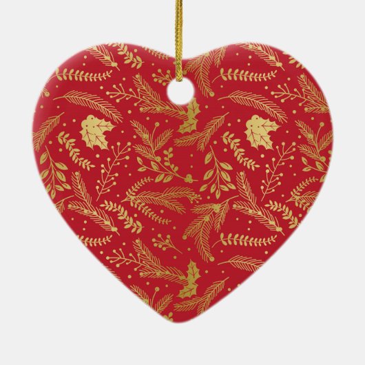 Golden Winter Sprigs Monogram Red Keramisch Ornament (Achterkant)
