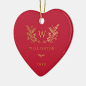 Golden Winter Sprigs Monogram Red Keramisch Ornament (Links)