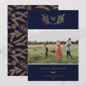 Golden Winter Springs Monogram Foto Blauw Feestdagenkaart (Voorkant / Achterkant)