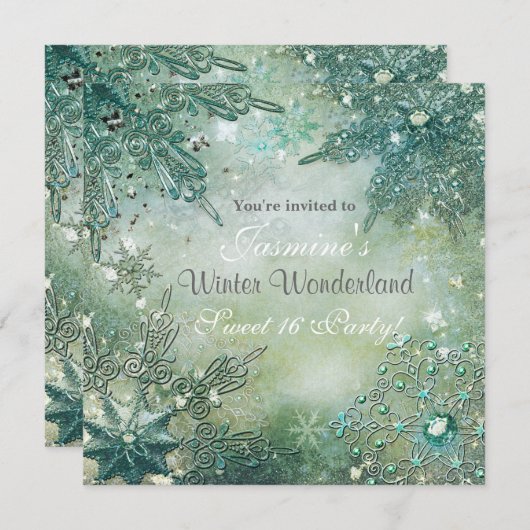 Golden Winter Wonderland Snowflakes Uitnodiging (Voorkant / Achterkant)