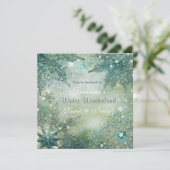 Golden Winter Wonderland Snowflakes Uitnodiging (Staand voorkant)