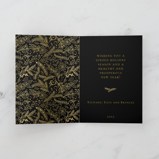 Golden Winter Wreath Black Feestdagen Kaart (Binnen)