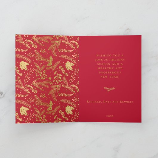 Golden Winter Wreath Red Feestdagen Kaart (Binnen)